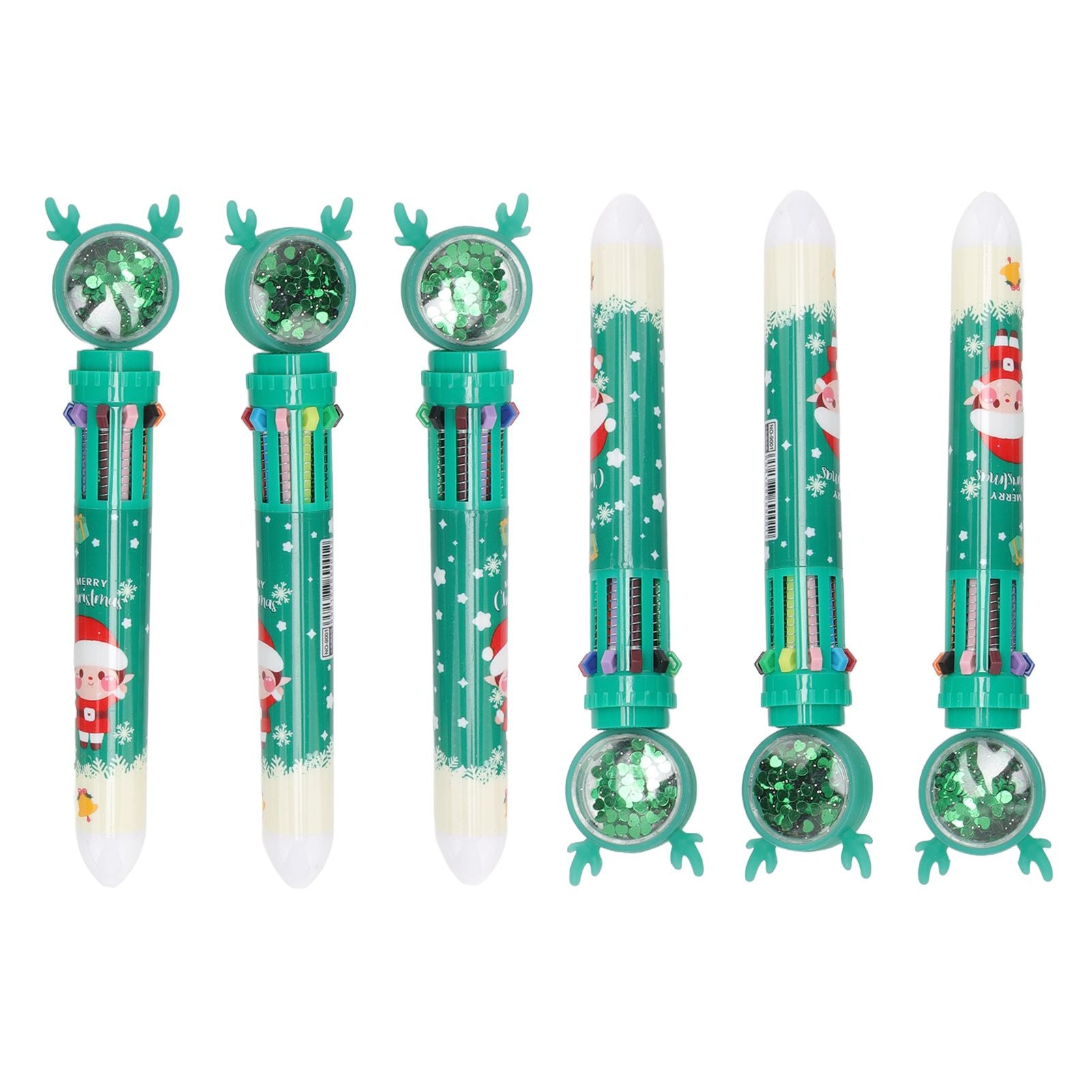 6Pcs Christmas Theme Ballpoint Pens 10 Color Cute Sequin Retractable Gift School Office Stationery Green Boy V1294-YM0512-3115220119512