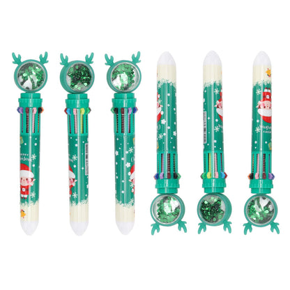6Pcs Christmas Theme Ballpoint Pens 10 Color Cute Sequin Retractable Gift School Office Stationery Green Boy V1294-YM0512-3115220119512