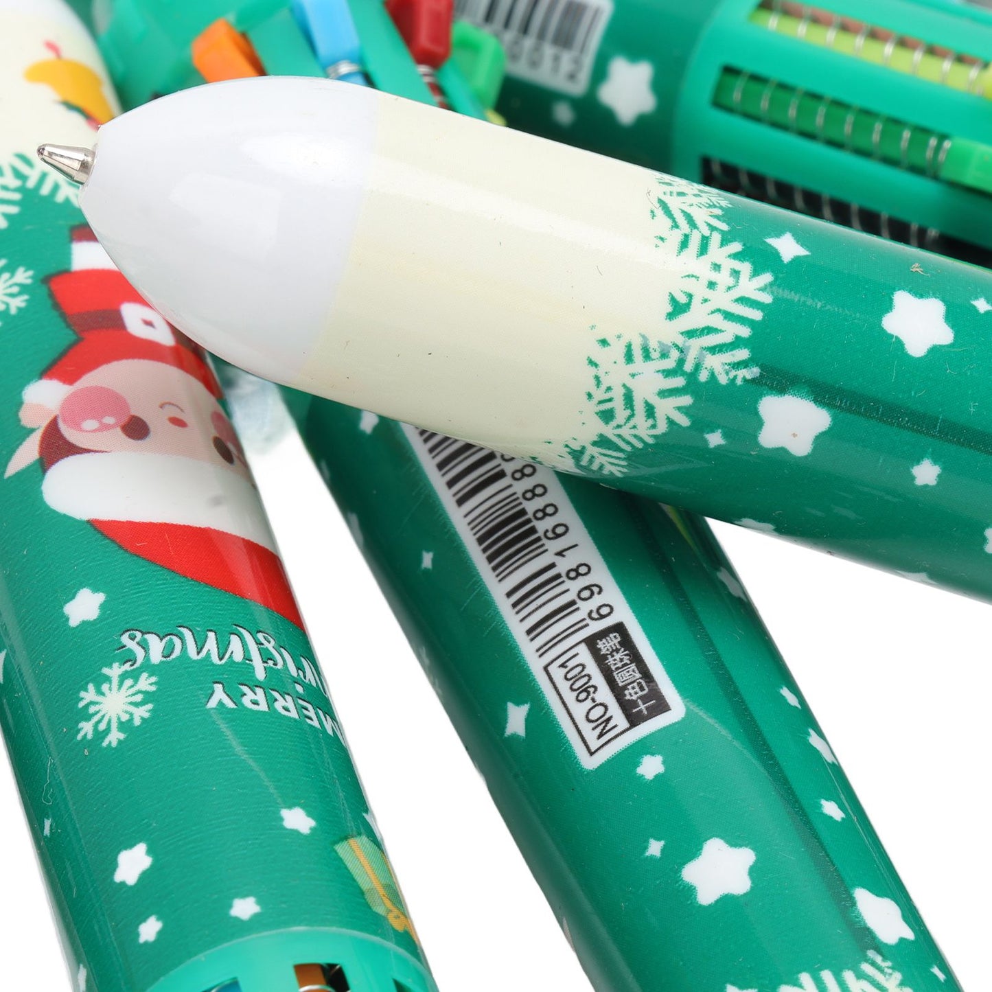 6Pcs Christmas Theme Ballpoint Pens 10 Color Cute Sequin Retractable Gift School Office Stationery Green Boy V1294-YM0512-3115220119512