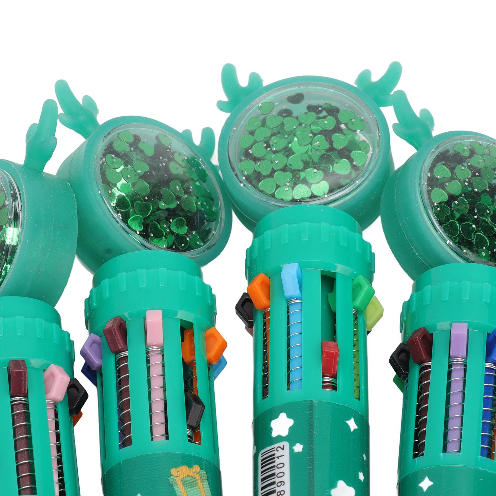 6Pcs Christmas Theme Ballpoint Pens 10 Color Cute Sequin Retractable Gift School Office Stationery Green Boy V1294-YM0512-3115220119512