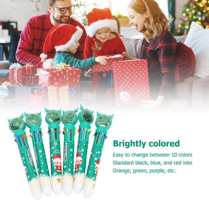 6Pcs Christmas Theme Ballpoint Pens 10 Color Cute Sequin Retractable Gift School Office Stationery Green Boy V1294-YM0512-3115220119512