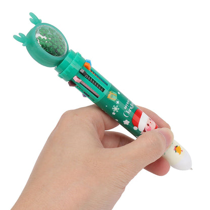 6Pcs Christmas Theme Ballpoint Pens 10 Color Cute Sequin Retractable Gift School Office Stationery Green Boy V1294-YM0512-3115220119512
