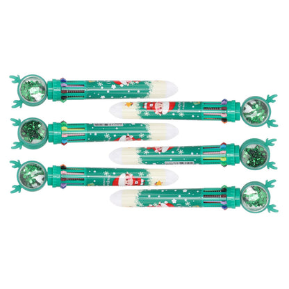 6Pcs Christmas Theme Ballpoint Pens 10 Color Cute Sequin Retractable Gift School Office Stationery Green Boy V1294-YM0512-3115220119512