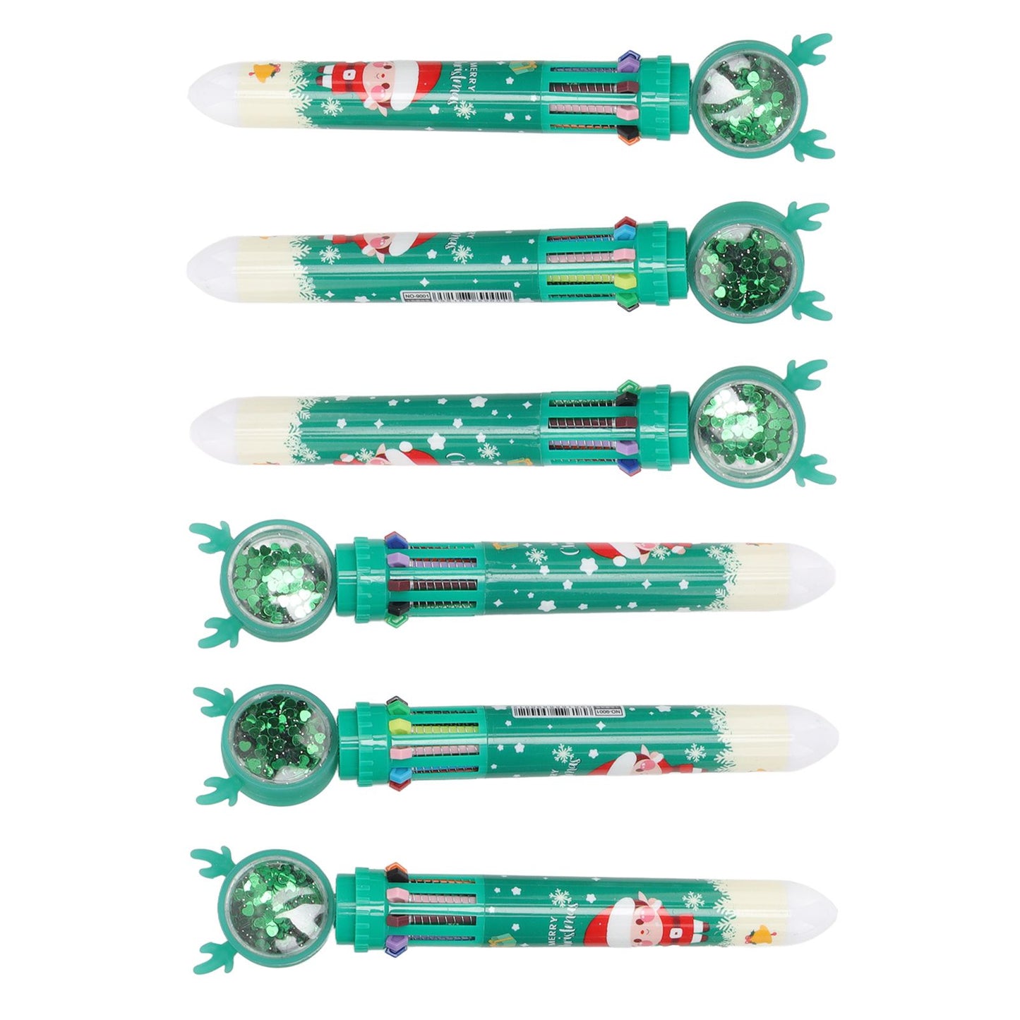 6Pcs Christmas Theme Ballpoint Pens 10 Color Cute Sequin Retractable Gift School Office Stationery Green Boy V1294-YM0512-3115220119512