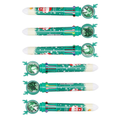 6Pcs Christmas Theme Ballpoint Pens 10 Color Cute Sequin Retractable Gift School Office Stationery Green Boy V1294-YM0512-3115220119512