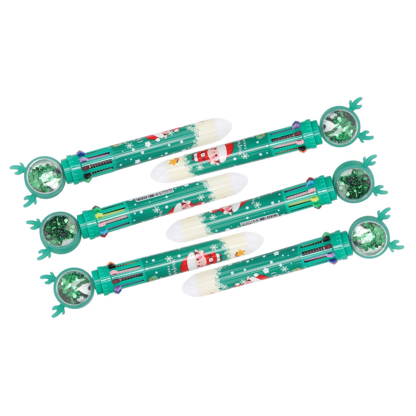 6Pcs Christmas Theme Ballpoint Pens 10 Color Cute Sequin Retractable Gift School Office Stationery Green Boy V1294-YM0512-3115220119512