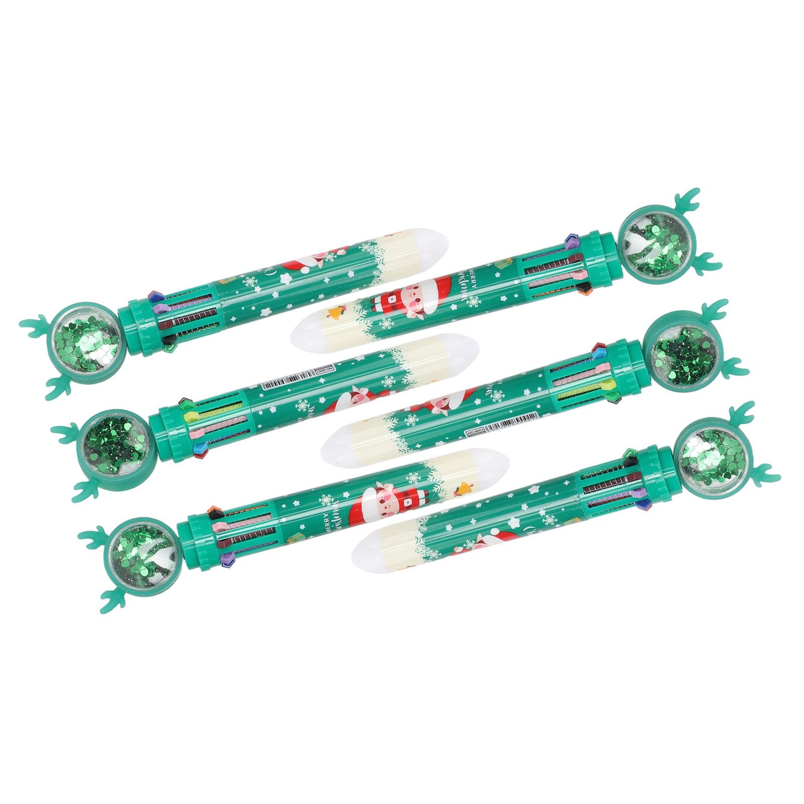 6Pcs Christmas Theme Ballpoint Pens 10 Color Cute Sequin Retractable Gift School Office Stationery Green Boy V1294-YM0512-3115220119512