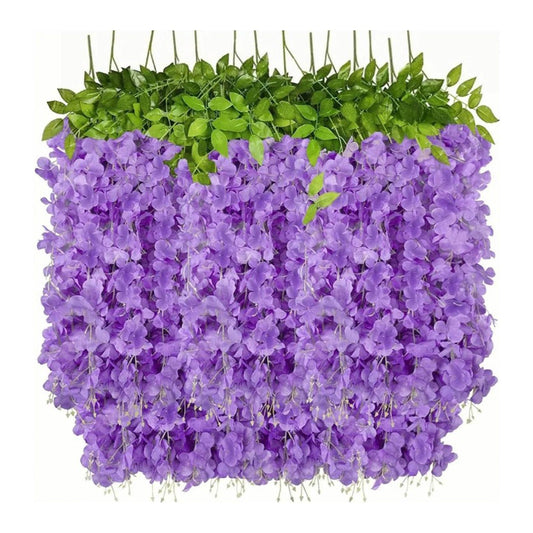 14PCS Ceiling Artificial Wisteria Flower Six Leaf Purple Blue Fake Vines Decoration for Wedding Home Ornament V1294-YM0512-3115220121711