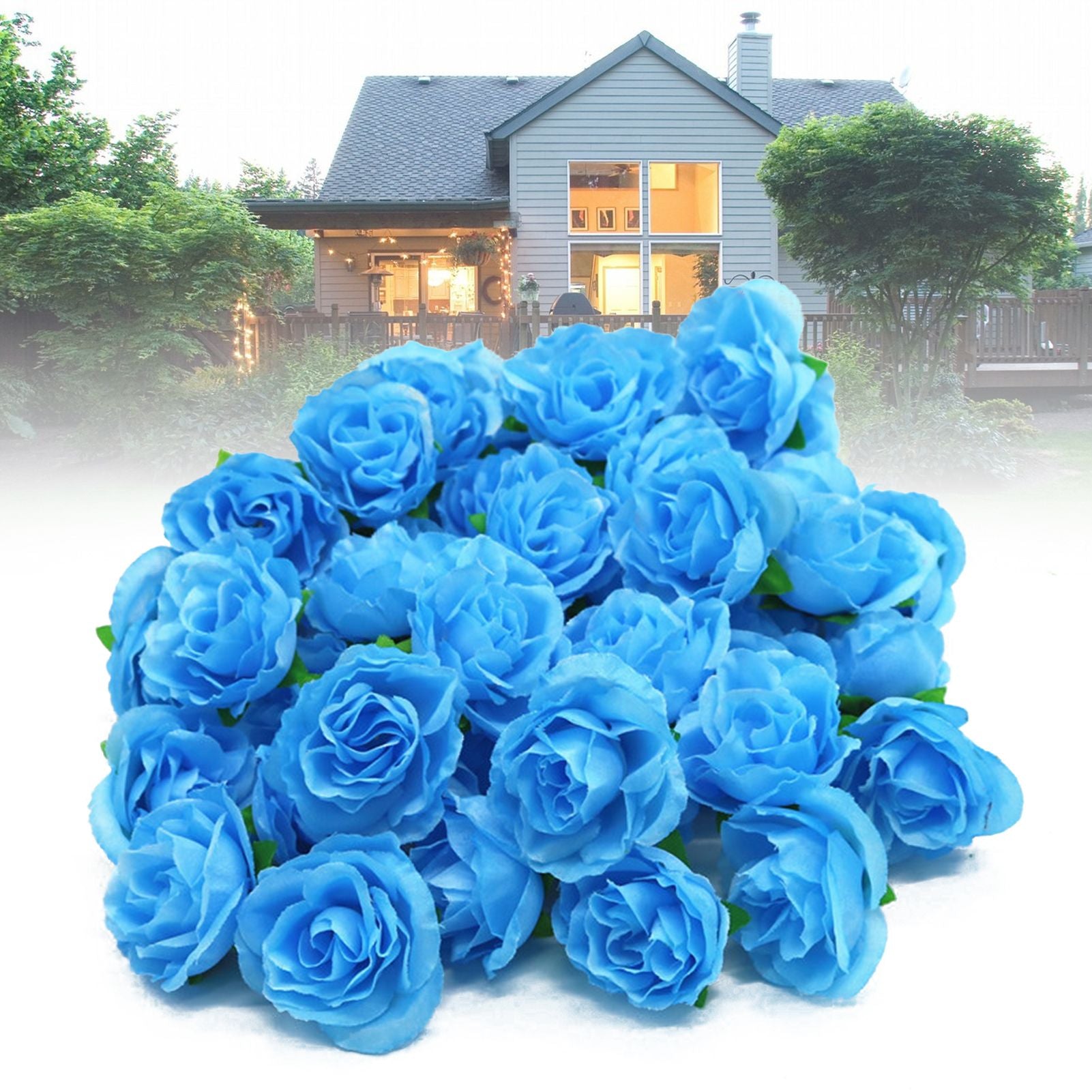 50PCS Simulation Rose Head Decorative Reusable Silk Fake Rose Flower for Wedding Party Blue V1294-YM0512-3115220122611