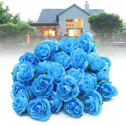 50PCS Simulation Rose Head Decorative Reusable Silk Fake Rose Flower for Wedding Party Blue V1294-YM0512-3115220122611