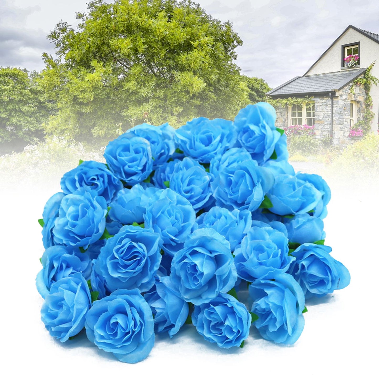 50PCS Simulation Rose Head Decorative Reusable Silk Fake Rose Flower for Wedding Party Blue V1294-YM0512-3115220122611