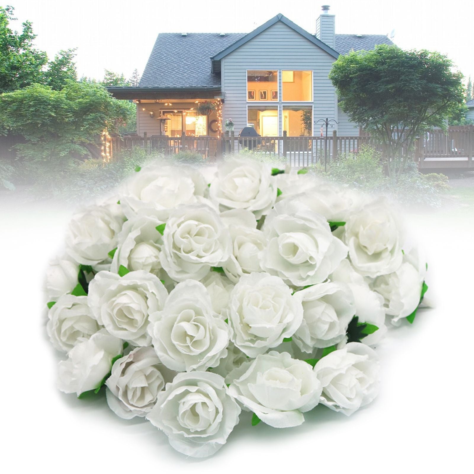 50PCS Simulation Rose Head Decorative Reusable Silk Fake Rose Flower for Wedding Party White V1294-YM0512-3115220122612