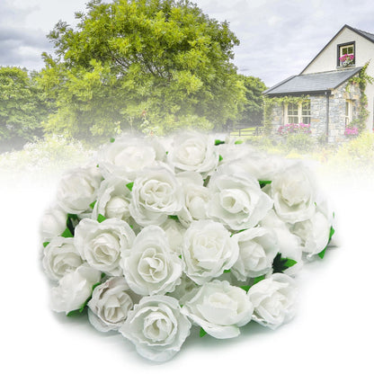 50PCS Simulation Rose Head Decorative Reusable Silk Fake Rose Flower for Wedding Party White V1294-YM0512-3115220122612