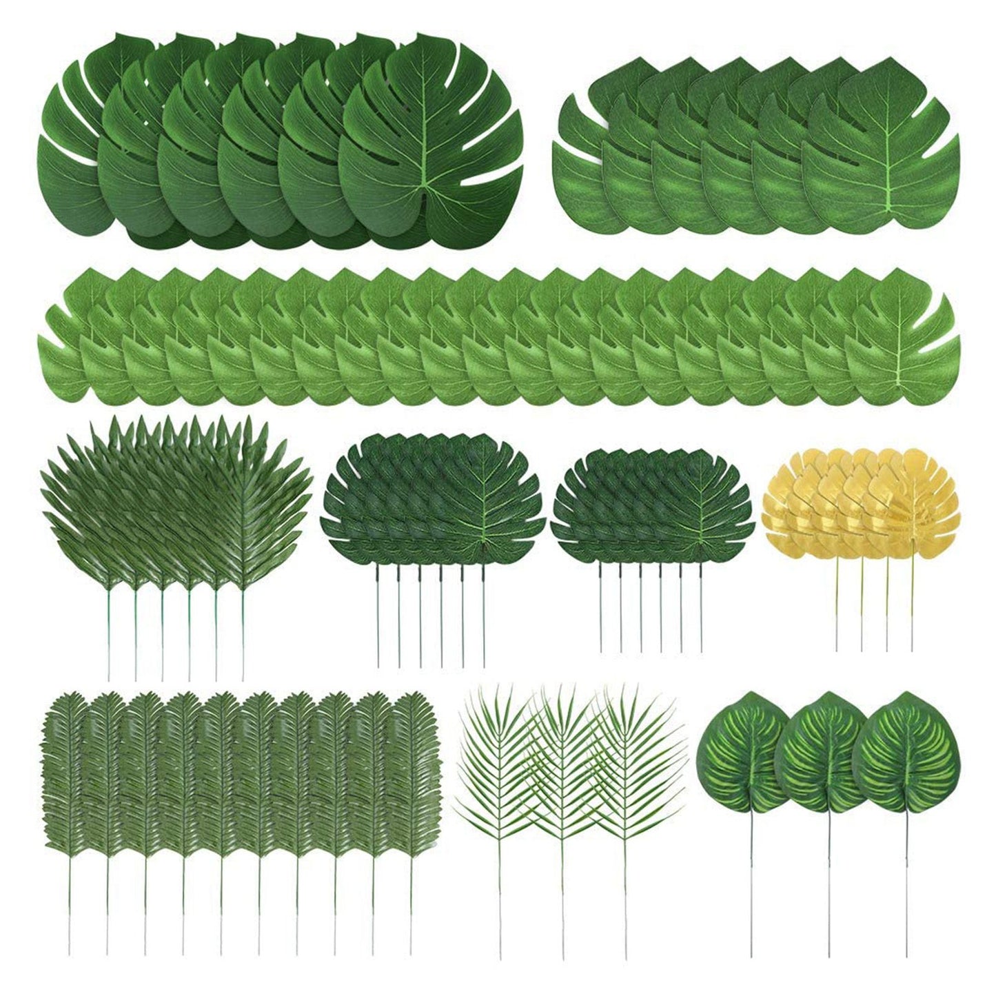 70pcs Simulated Palm Leaves Decorative Practical 10 Kinds Fake Faux Jungle Leaf Set for Home V1294-YM0512-3115220123111