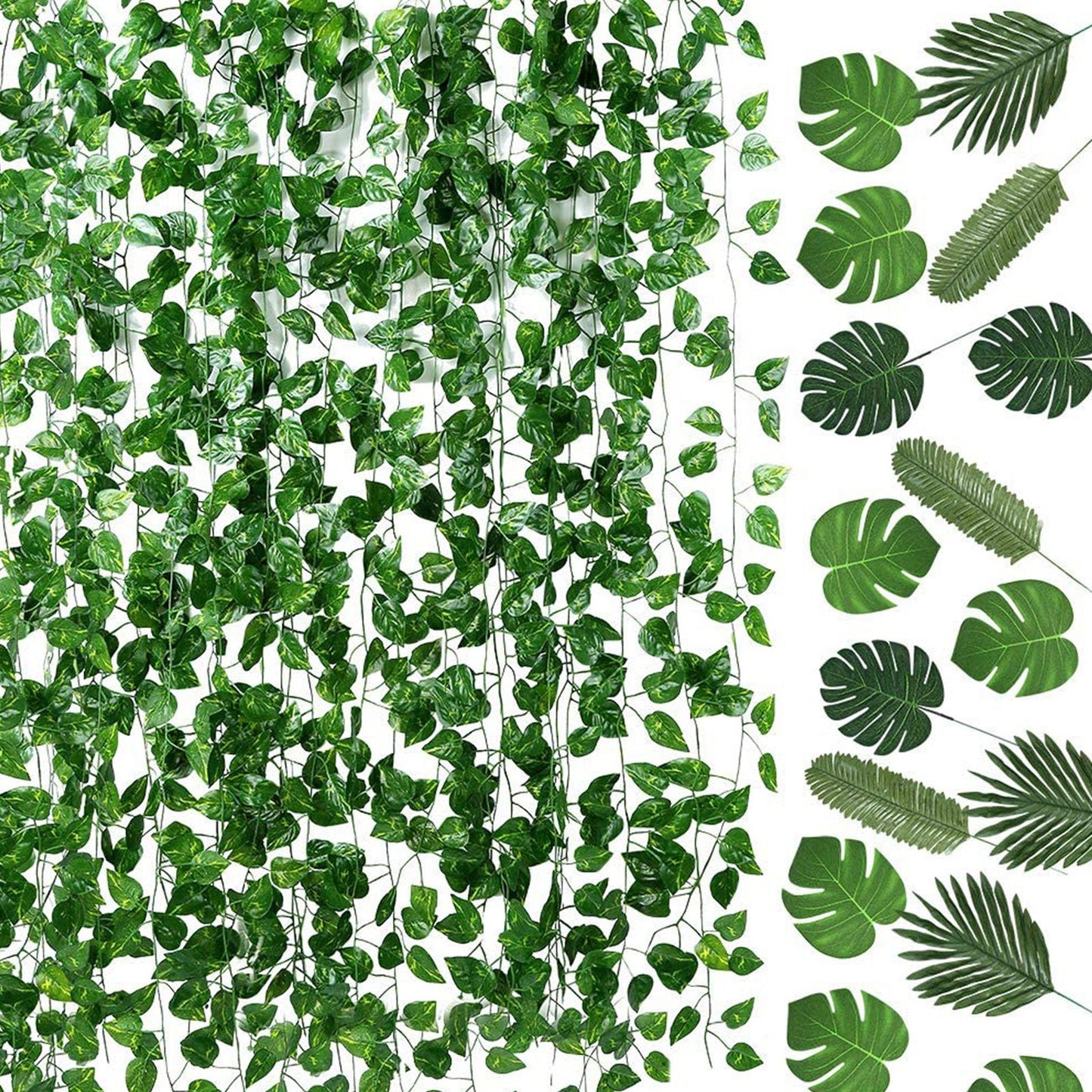70pcs Simulated Palm Leaves Decorative Practical 10 Kinds Fake Faux Jungle Leaf Set for Home V1294-YM0512-3115220123111