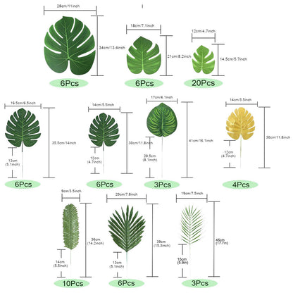 70pcs Simulated Palm Leaves Decorative Practical 10 Kinds Fake Faux Jungle Leaf Set for Home V1294-YM0512-3115220123111