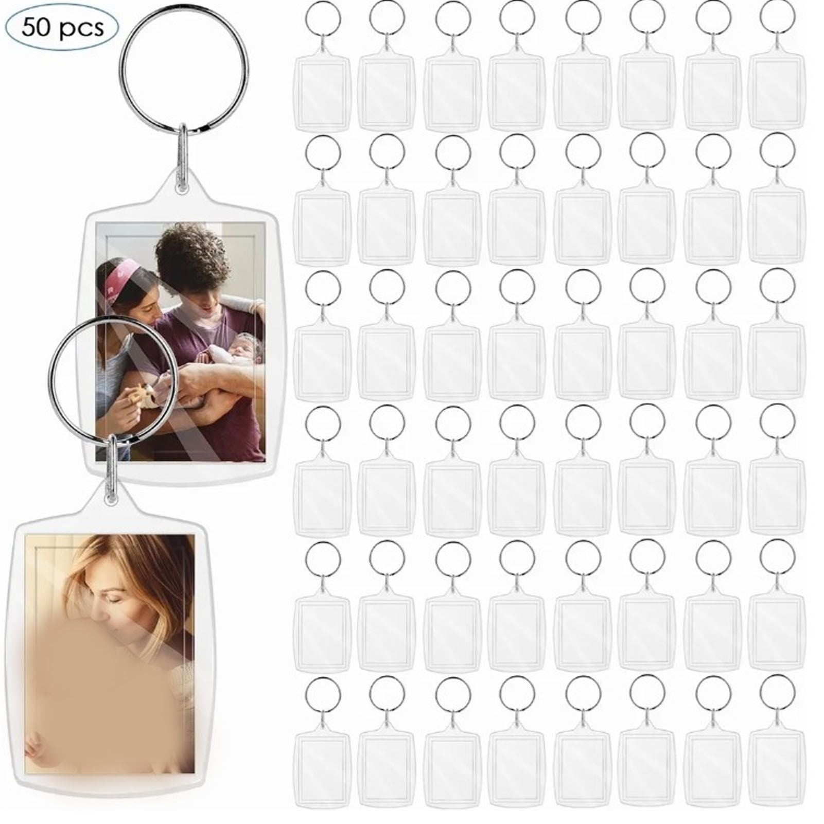 50Pcs Photo Insert Keychain Acrylic Blank Transparent Photo Picture Frame Keyring V1294-YM0512-3115220123611