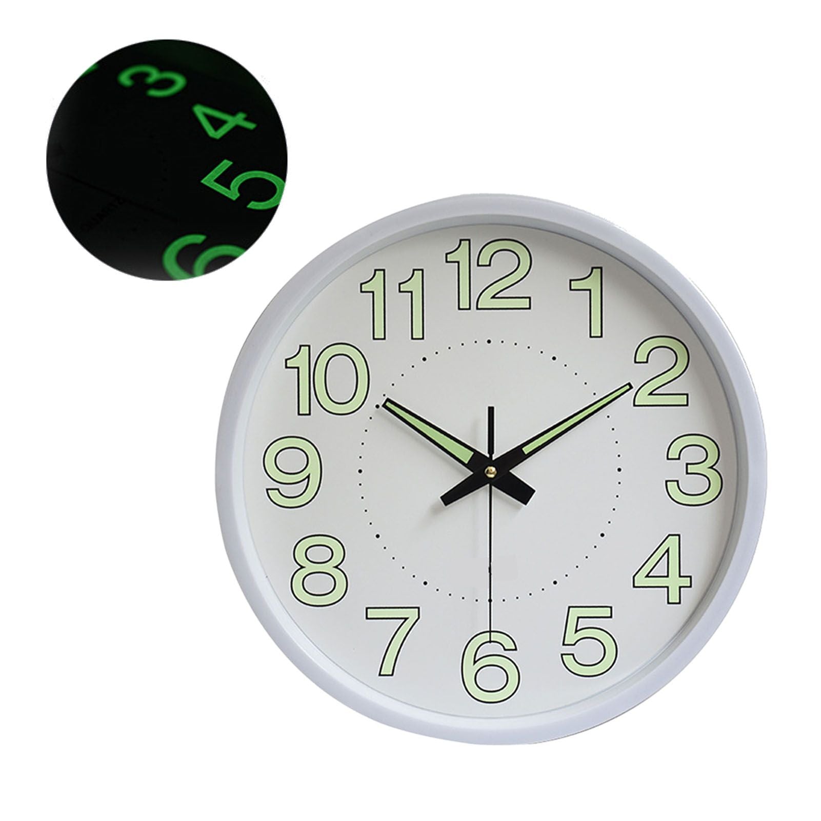 12 Inch Luminous Wall Clock Minimalist Round Quartz Clock for Bedroom Living Room Decoration White V1294-YM0512-3115220124511