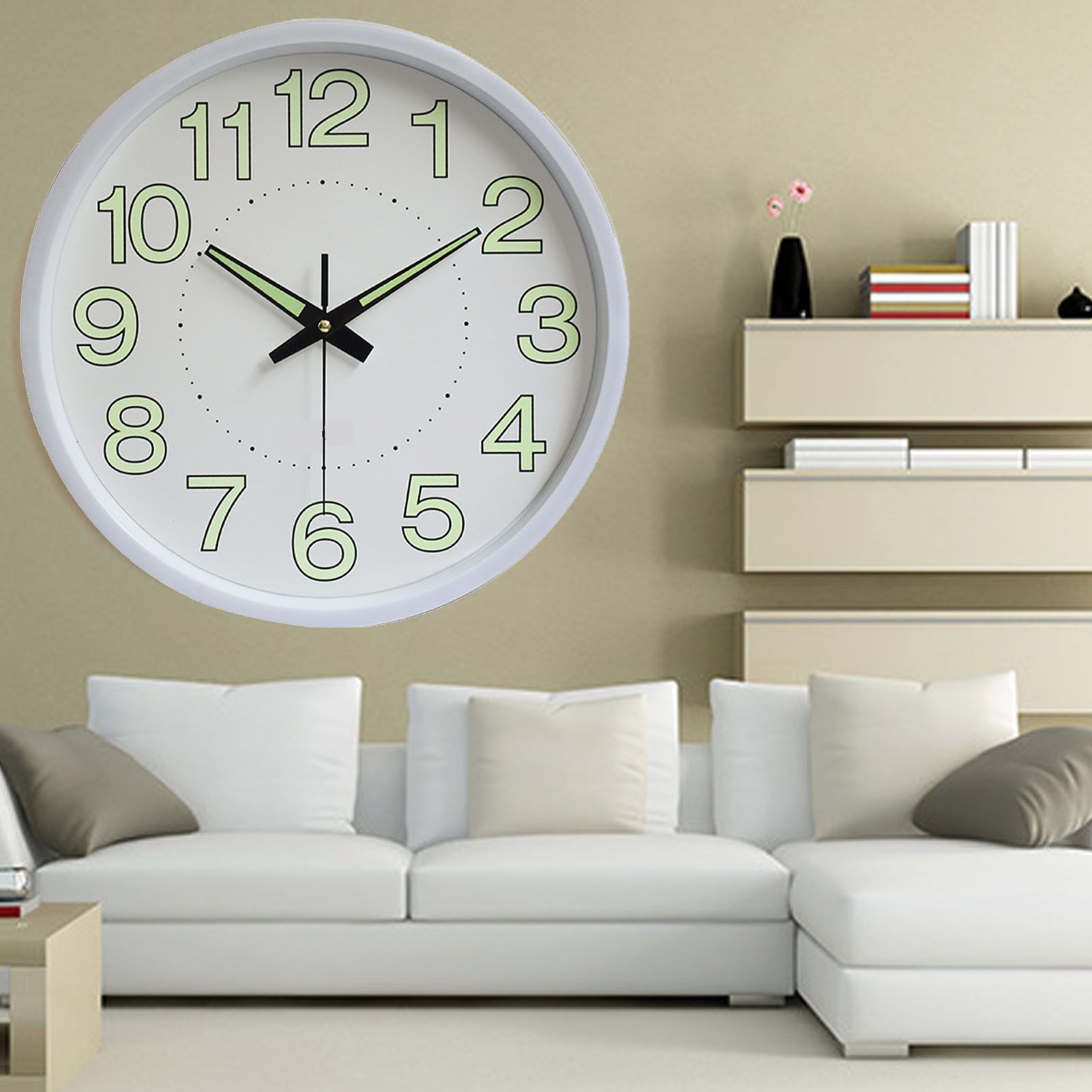 12 Inch Luminous Wall Clock Minimalist Round Quartz Clock for Bedroom Living Room Decoration White V1294-YM0512-3115220124511