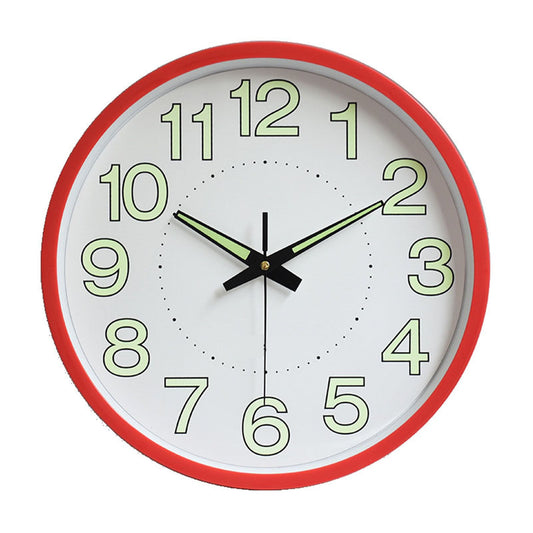 12 Inch Luminous Wall Clock Minimalist Round Quartz Clock for Bedroom Living Room Decoration Red V1294-YM0512-3115220124512
