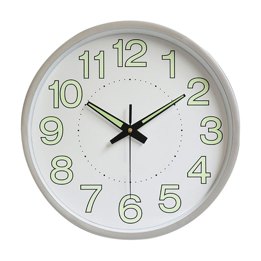 12 Inch Luminous Wall Clock Minimalist Round Quartz Clock for Bedroom Living Room Decoration Silver V1294-YM0512-3115220124514