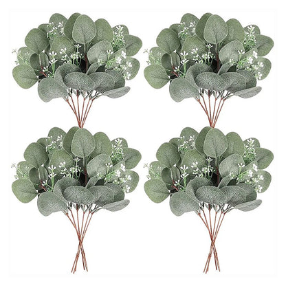 24Pcs Artificial Eucalyptus Stem Branches Round Eucalyptus Leaf with White Flower Decor Artificial Wedding V1294-YM0512-3115220127711