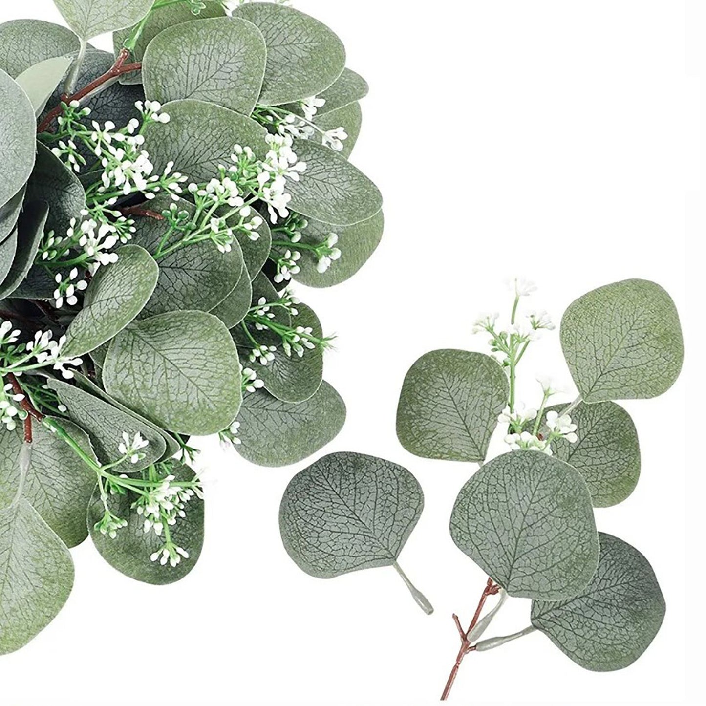 24Pcs Artificial Eucalyptus Stem Branches Round Eucalyptus Leaf with White Flower Decor Artificial Wedding V1294-YM0512-3115220127711