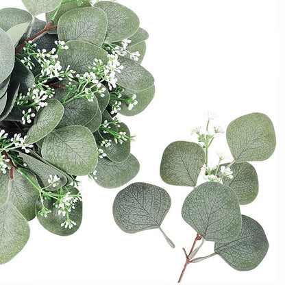 24Pcs Artificial Eucalyptus Stem Branches Round Eucalyptus Leaf with White Flower Decor Artificial Wedding V1294-YM0512-3115220127711