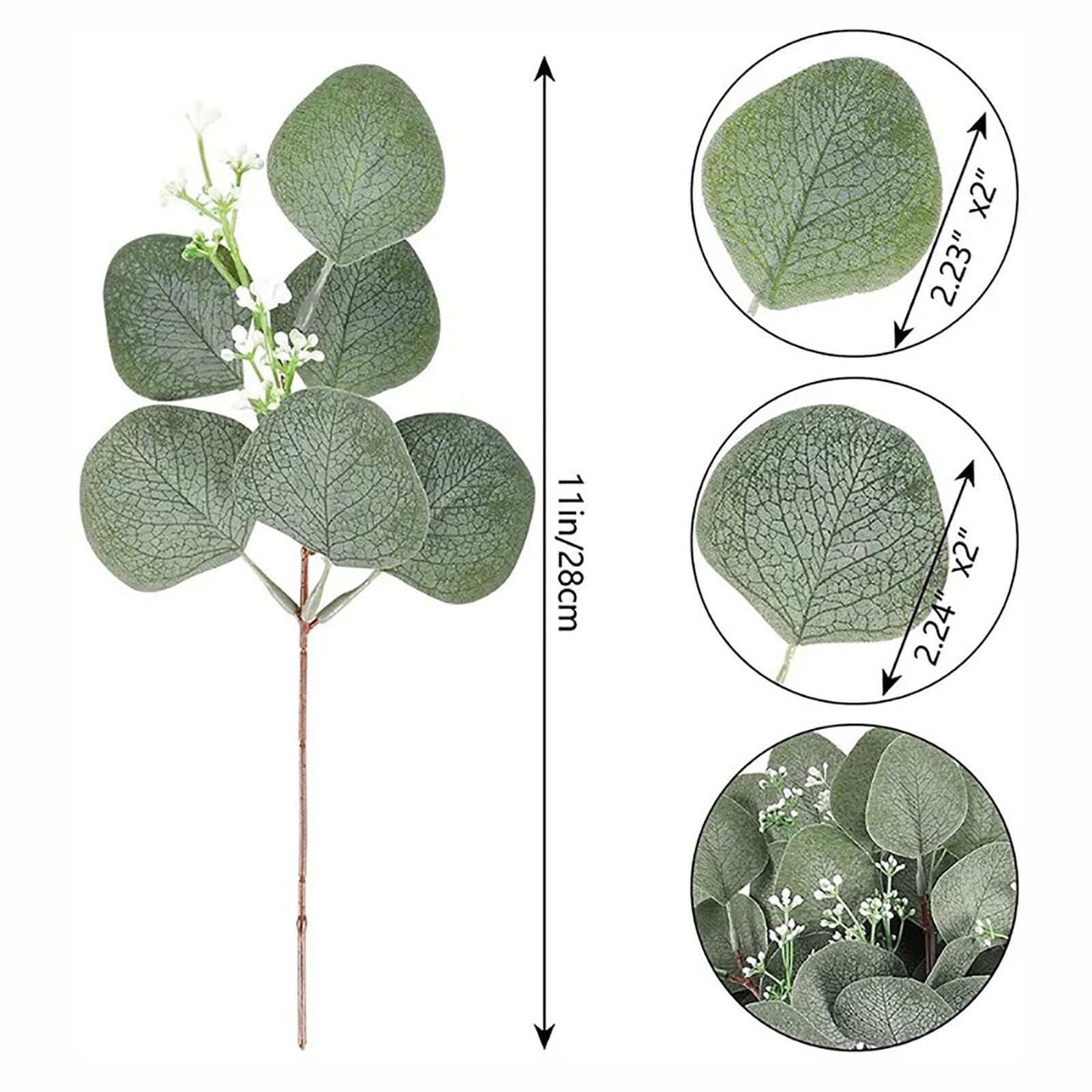 24Pcs Artificial Eucalyptus Stem Branches Round Eucalyptus Leaf with White Flower Decor Artificial Wedding V1294-YM0512-3115220127711