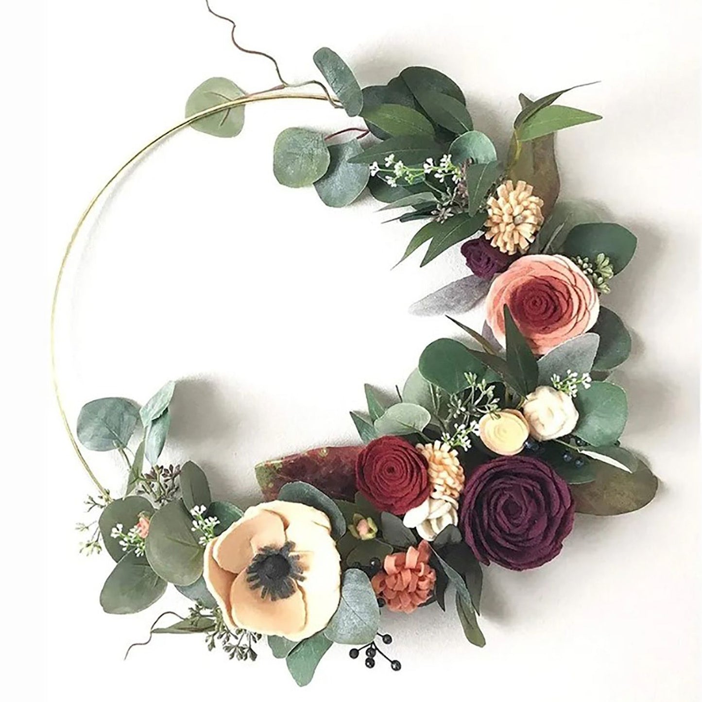 24Pcs Artificial Eucalyptus Stem Branches Round Eucalyptus Leaf with White Flower Decor Artificial Wedding V1294-YM0512-3115220127711