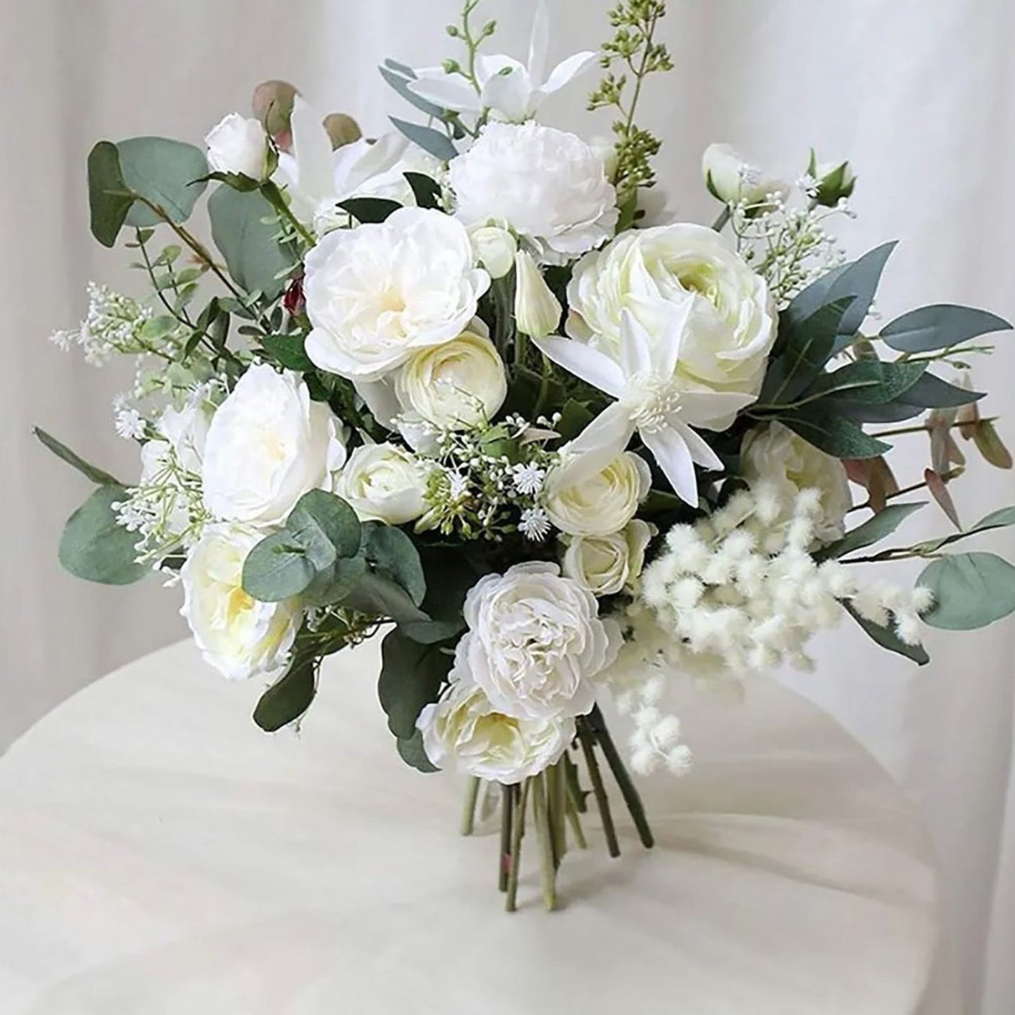 24Pcs Artificial Eucalyptus Stem Branches Round Eucalyptus Leaf with White Flower Decor Artificial Wedding V1294-YM0512-3115220127711