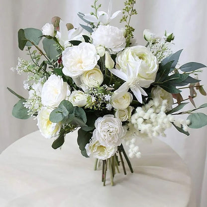24Pcs Artificial Eucalyptus Stem Branches Round Eucalyptus Leaf with White Flower Decor Artificial Wedding V1294-YM0512-3115220127711