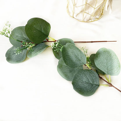 24Pcs Artificial Eucalyptus Stem Branches Round Eucalyptus Leaf with White Flower Decor Artificial Wedding V1294-YM0512-3115220127711