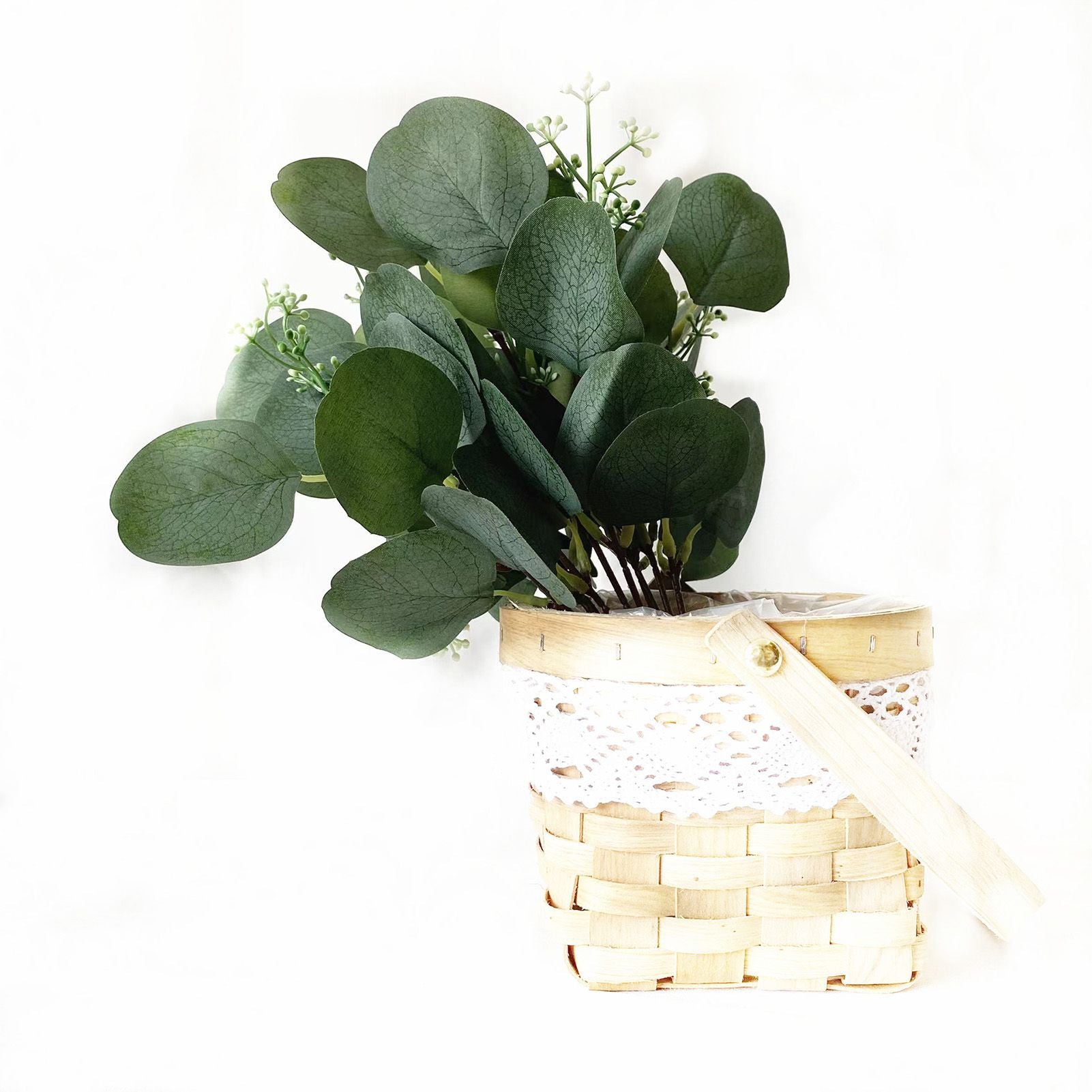 24Pcs Artificial Eucalyptus Stem Branches Round Eucalyptus Leaf with White Flower Decor Artificial Wedding V1294-YM0512-3115220127711