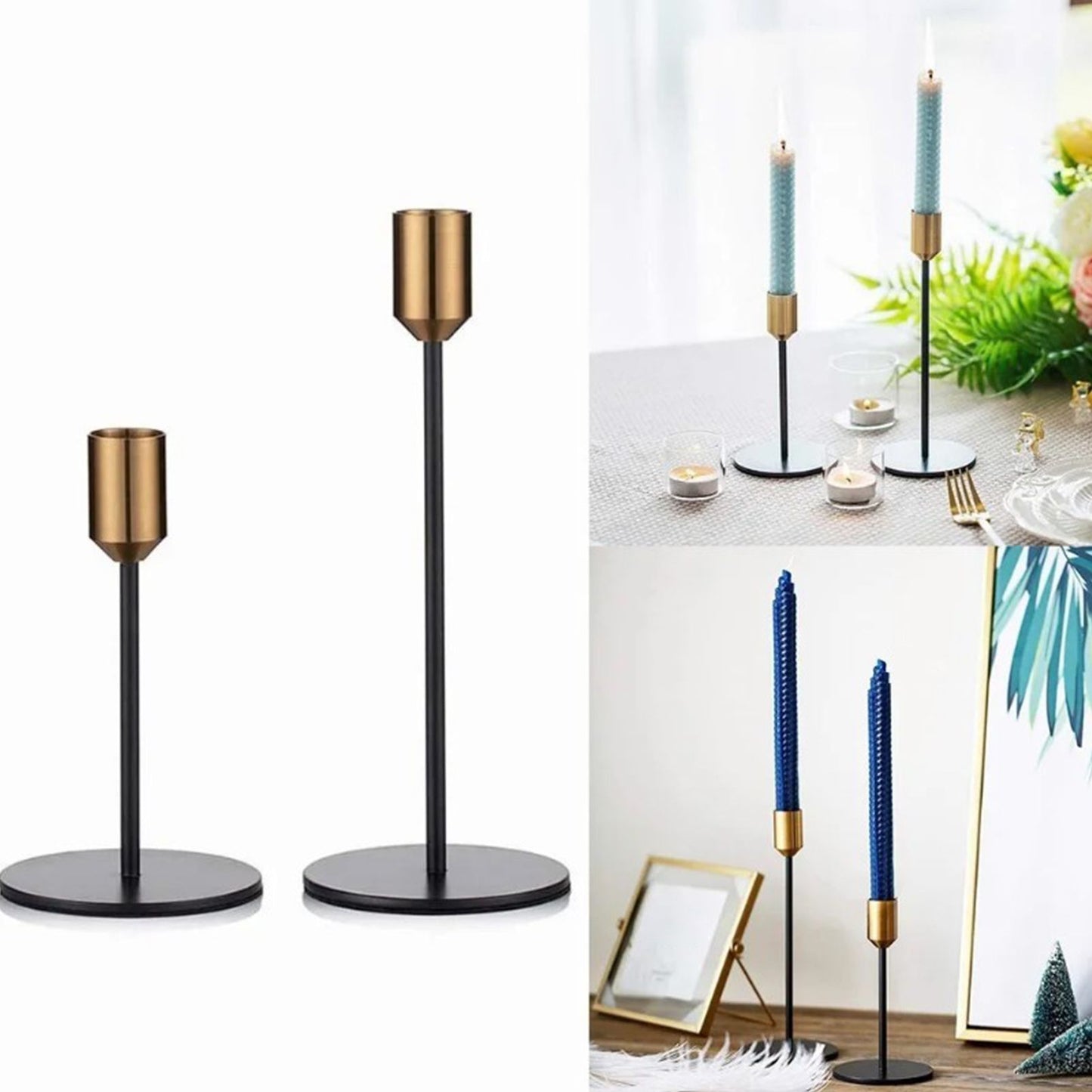 2 Pcs Metal Candle Holder Simple Modern Design Antique Black Candlestick Decoration for Home Wedding V1294-YM0512-3115220128011