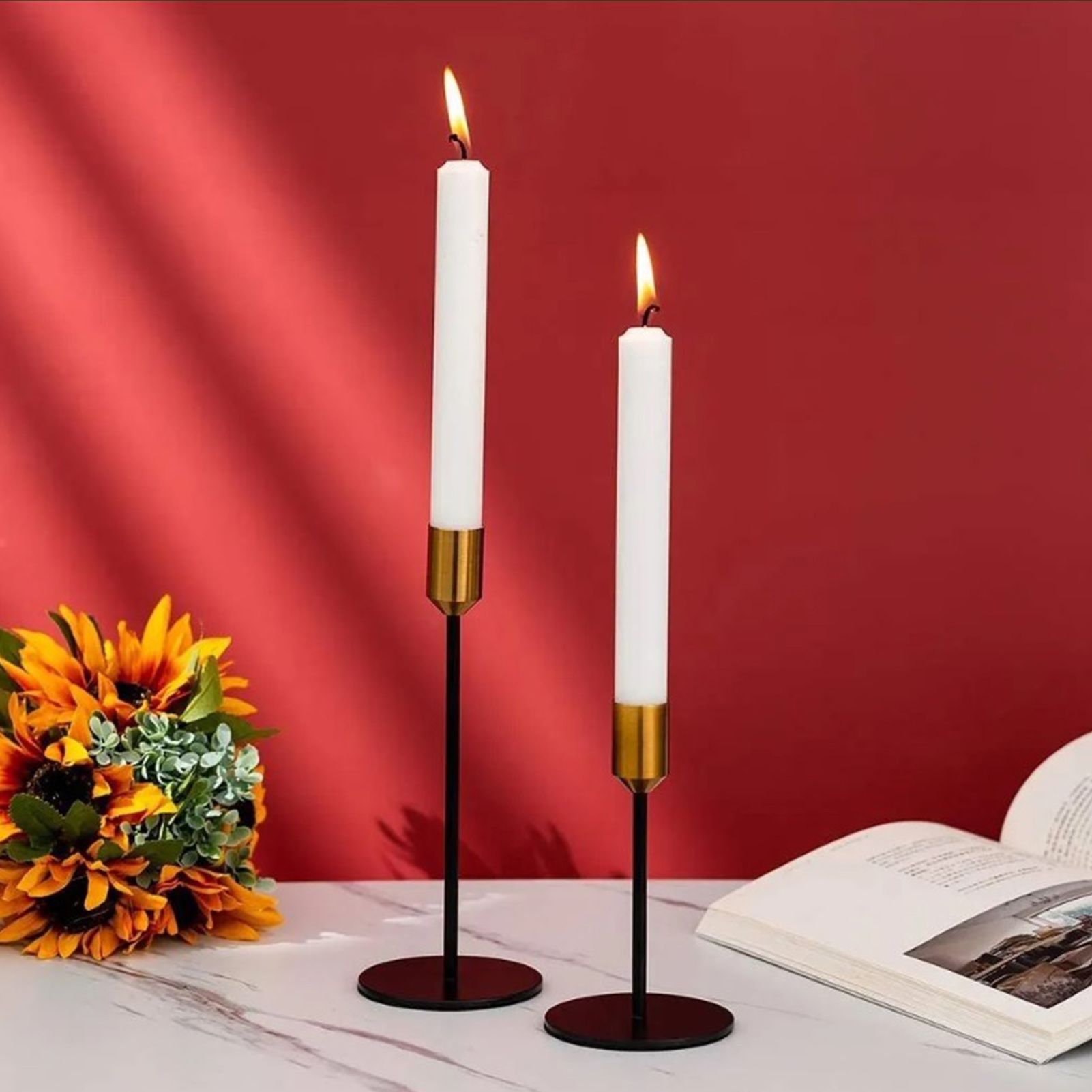 2 Pcs Metal Candle Holder Simple Modern Design Antique Black Candlestick Decoration for Home Wedding V1294-YM0512-3115220128011