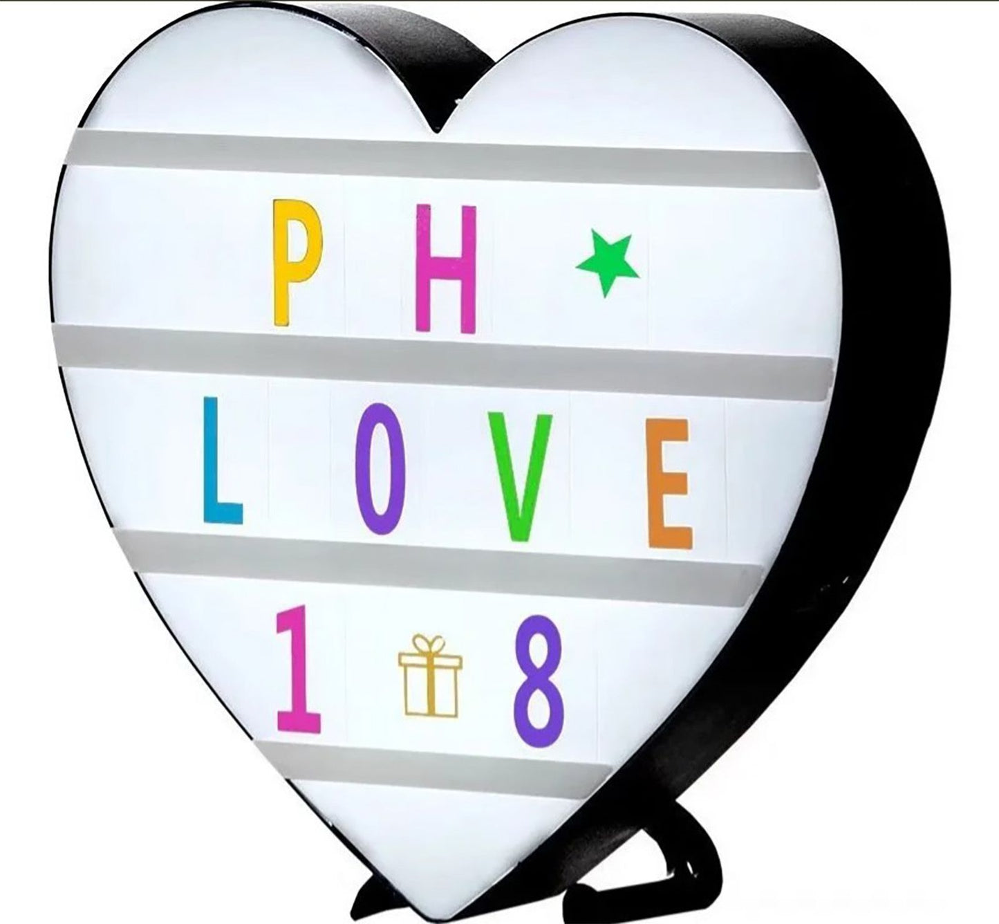 Cinema Light Box Black Heart Shaped LED Light Up Light Box with Coloured Alphabet Stickers V1294-YM0512-3115220128311