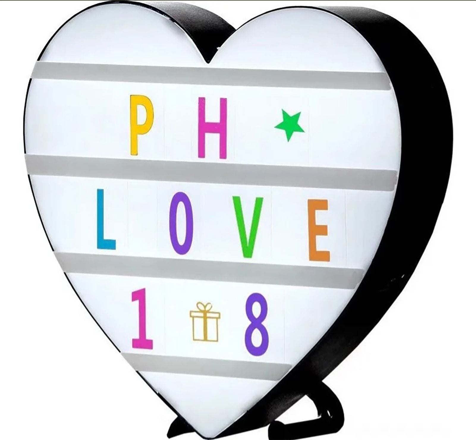 Cinema Light Box Black Heart Shaped LED Light Up Light Box with Coloured Alphabet Stickers V1294-YM0512-3115220128311