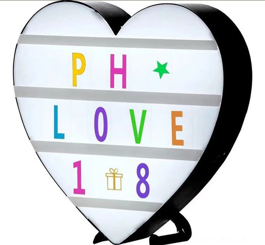 Cinema Light Box Black Heart Shaped LED Light Up Light Box with Coloured Alphabet Stickers V1294-YM0512-3115220128311