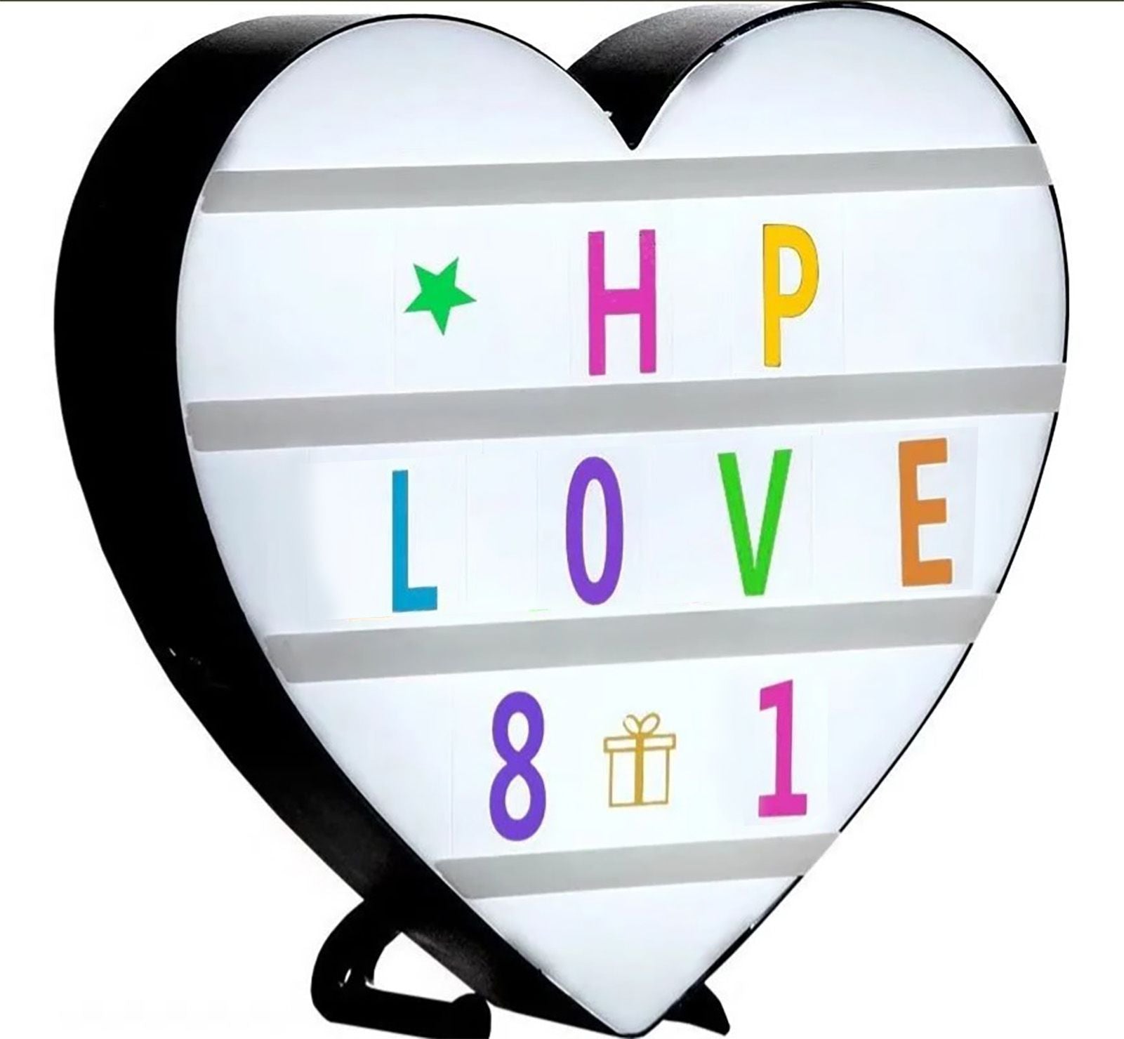 Cinema Light Box Black Heart Shaped LED Light Up Light Box with Coloured Alphabet Stickers V1294-YM0512-3115220128311