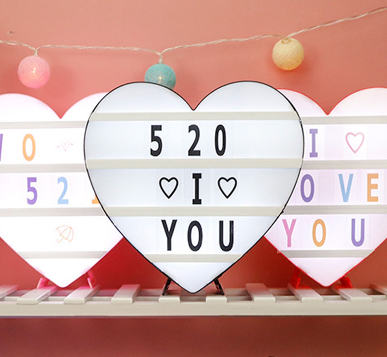 Cinema Light Box Black Heart Shaped LED Light Up Light Box with Coloured Alphabet Stickers V1294-YM0512-3115220128311