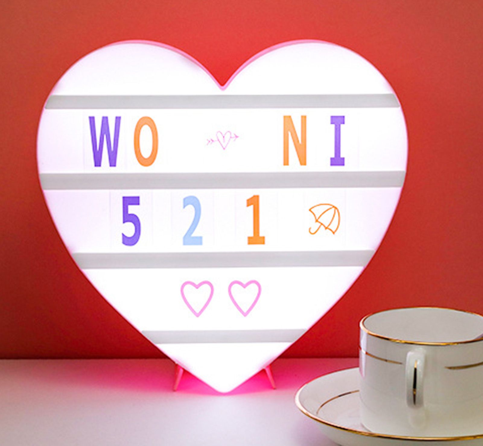 Cinema Light Box Black Heart Shaped LED Light Up Light Box with Coloured Alphabet Stickers V1294-YM0512-3115220128311