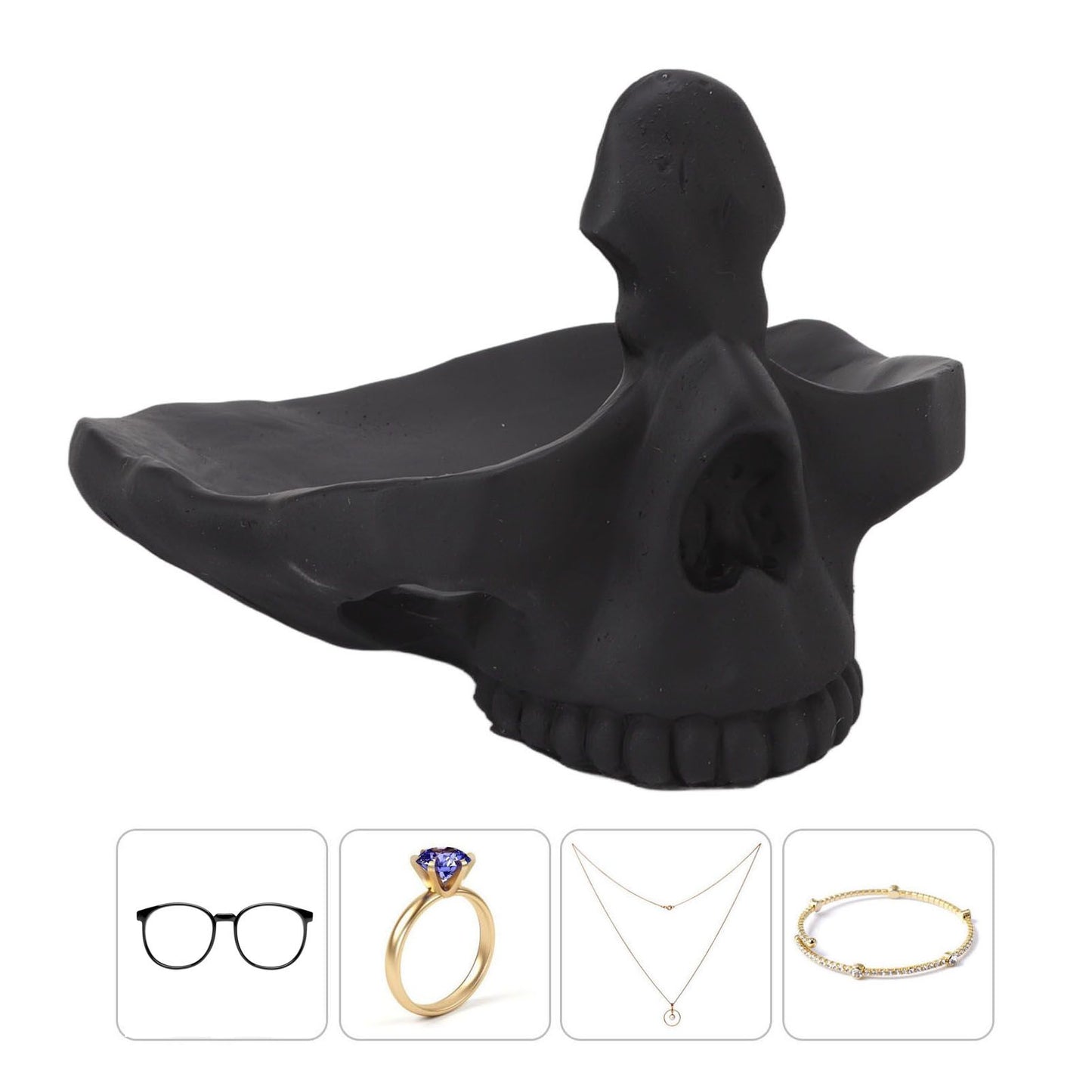 Skull Glasses Stand Lifelike Scratch Resistant Practical Statue Eyeglasses Holder with Storage Tray for Home V1294-YM0512-3115220130311