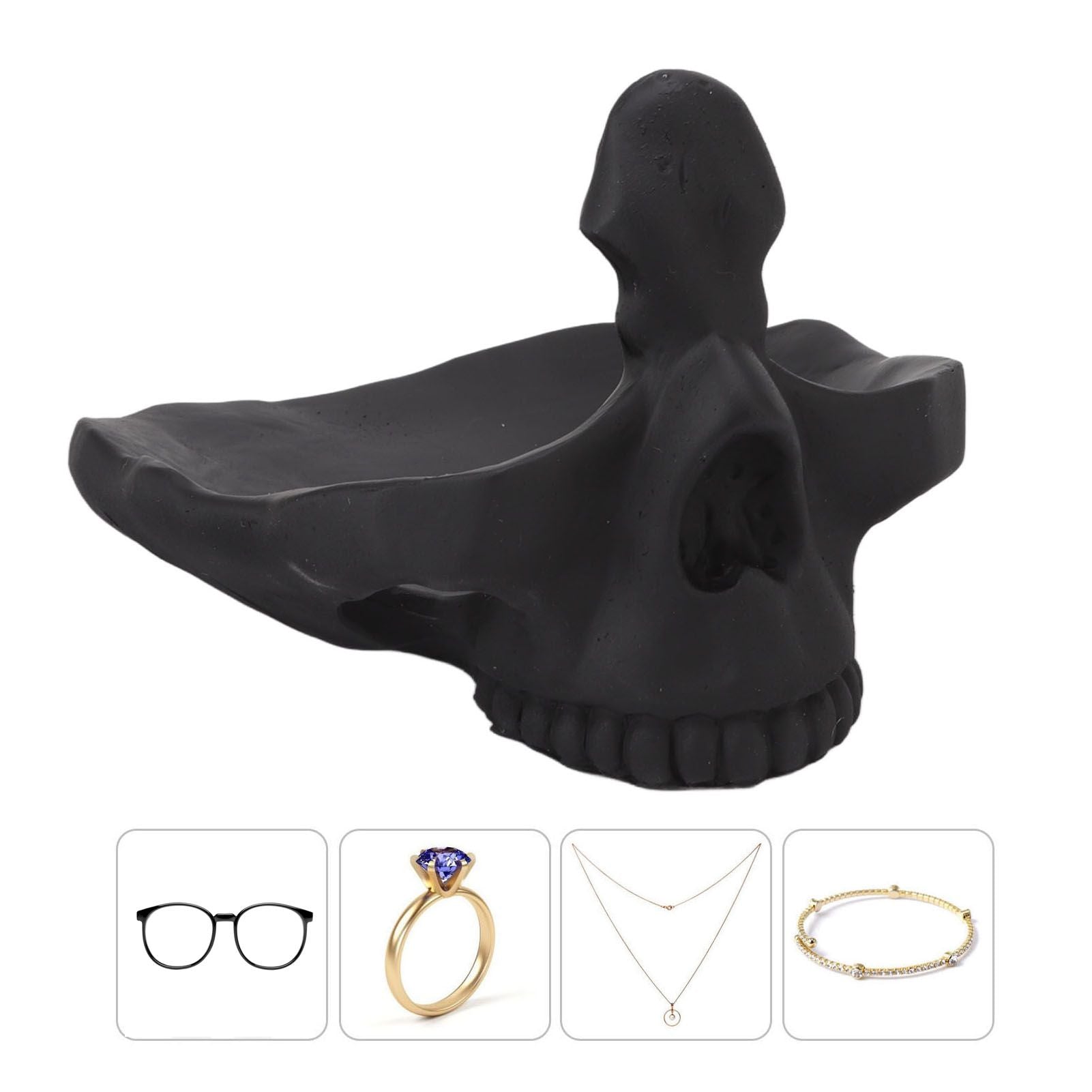 Skull Glasses Stand Lifelike Scratch Resistant Practical Statue Eyeglasses Holder with Storage Tray for Home V1294-YM0512-3115220130311
