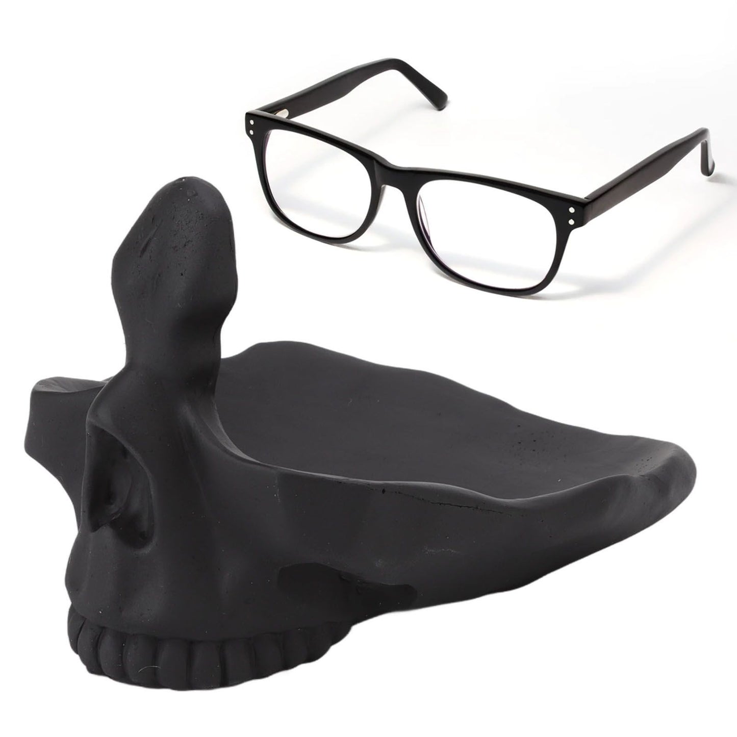 Skull Glasses Stand Lifelike Scratch Resistant Practical Statue Eyeglasses Holder with Storage Tray for Home V1294-YM0512-3115220130311