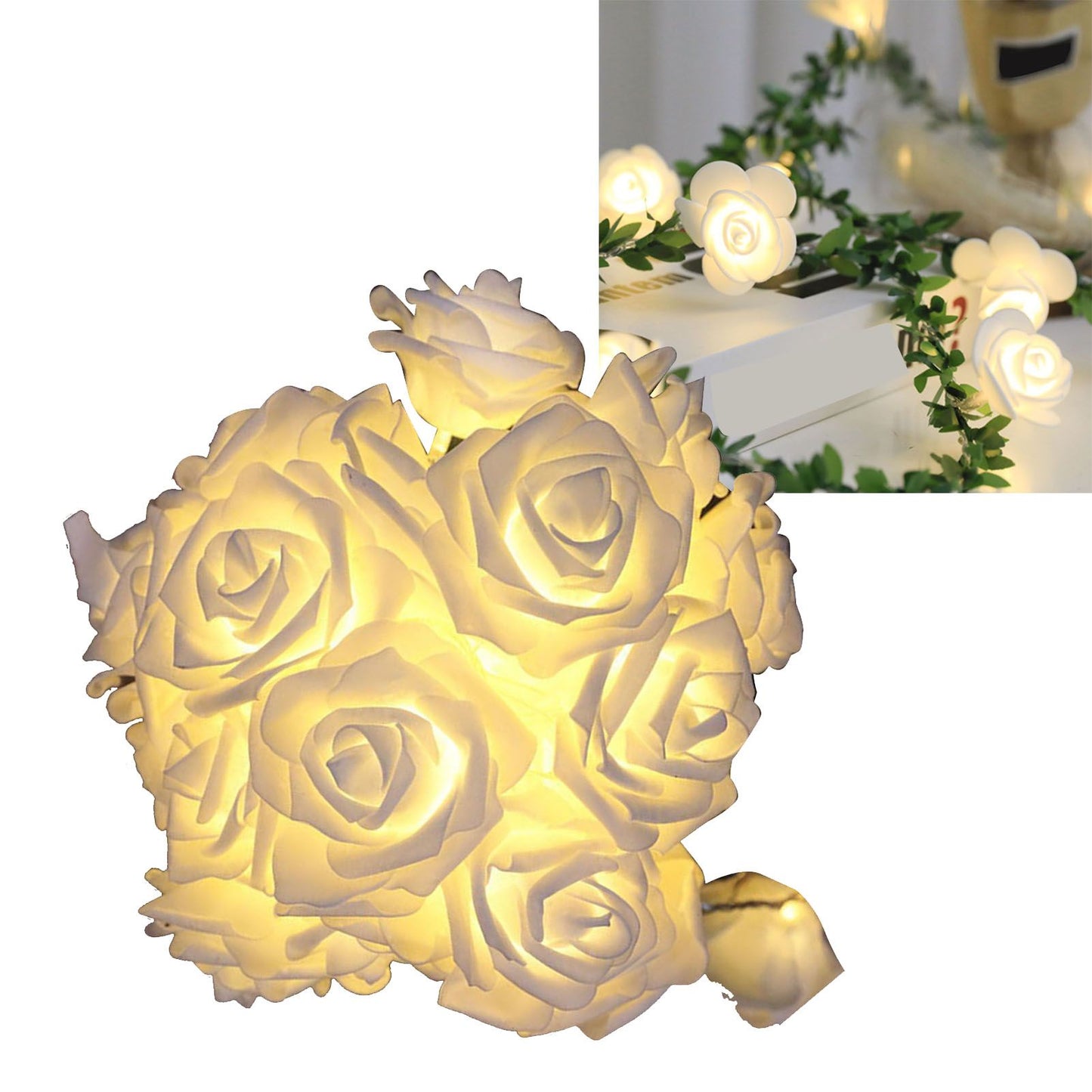 LED Rose Flower String Light Simulated Rose Flower Fairy String Lights for Wedding Home Party Decoration 20 V1294-YM0512-3115220133111