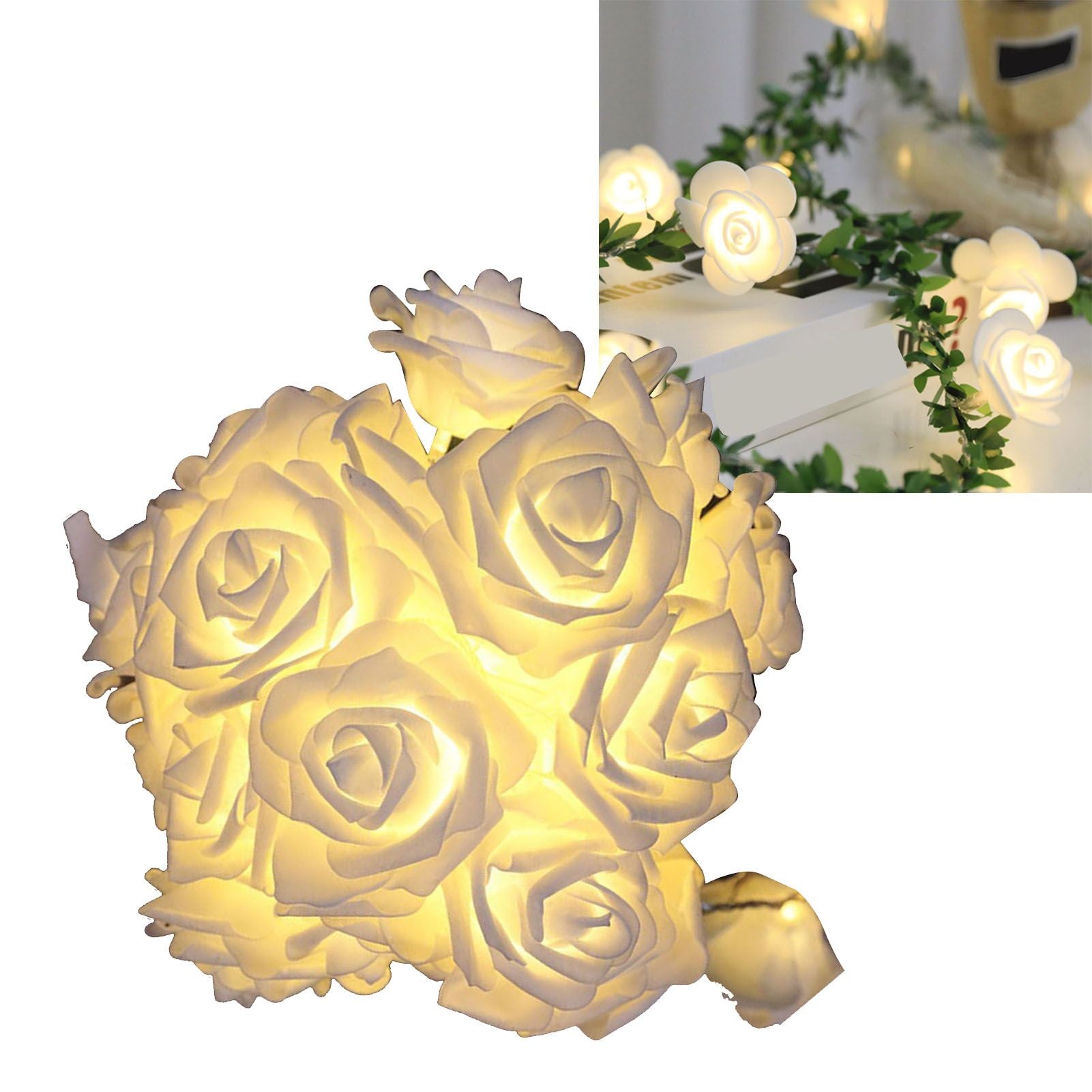 LED Rose Flower String Light Simulated Rose Flower Fairy String Lights for Wedding Home Party Decoration 20 V1294-YM0512-3115220133111