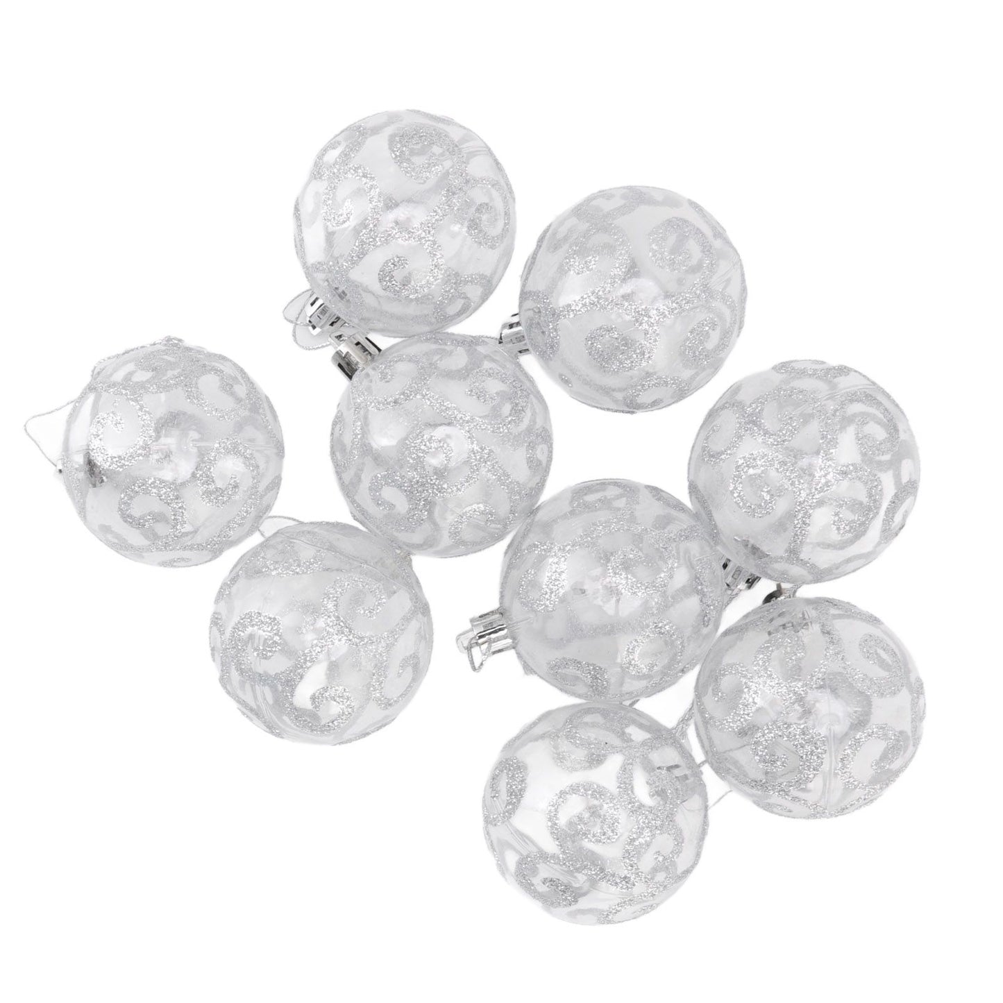 9Pcs Christmas Ball Ornaments Exquisite Plastic Shatterproof Hanging Christmas Tree Ornaments for Home Silver V1294-YM0512-3115220137214