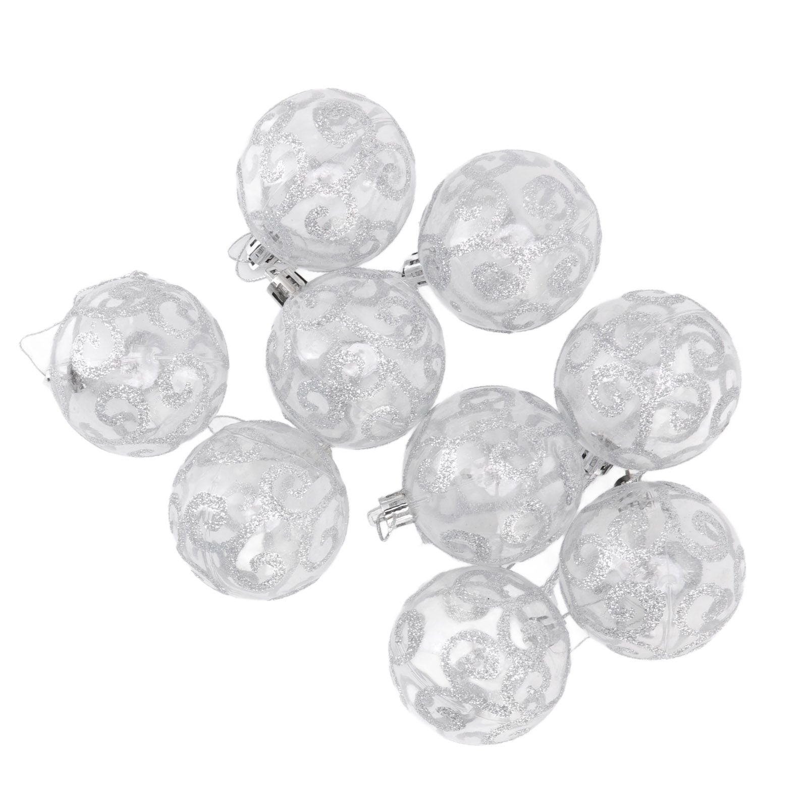 9Pcs Christmas Ball Ornaments Exquisite Plastic Shatterproof Hanging Christmas Tree Ornaments for Home Silver V1294-YM0512-3115220137214