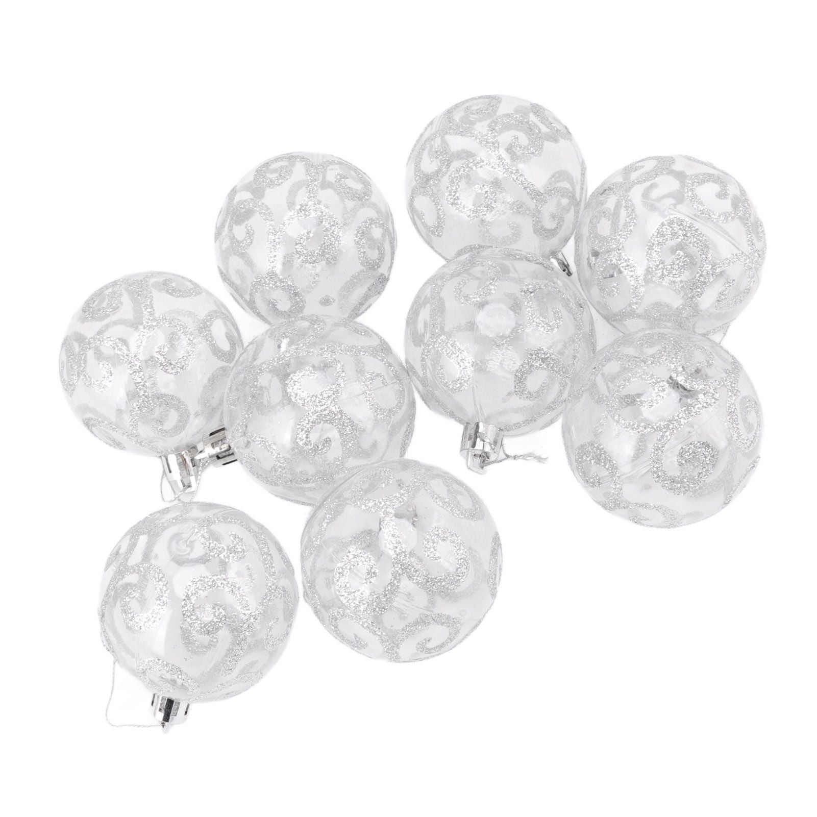 9Pcs Christmas Ball Ornaments Exquisite Plastic Shatterproof Hanging Christmas Tree Ornaments for Home Silver V1294-YM0512-3115220137214